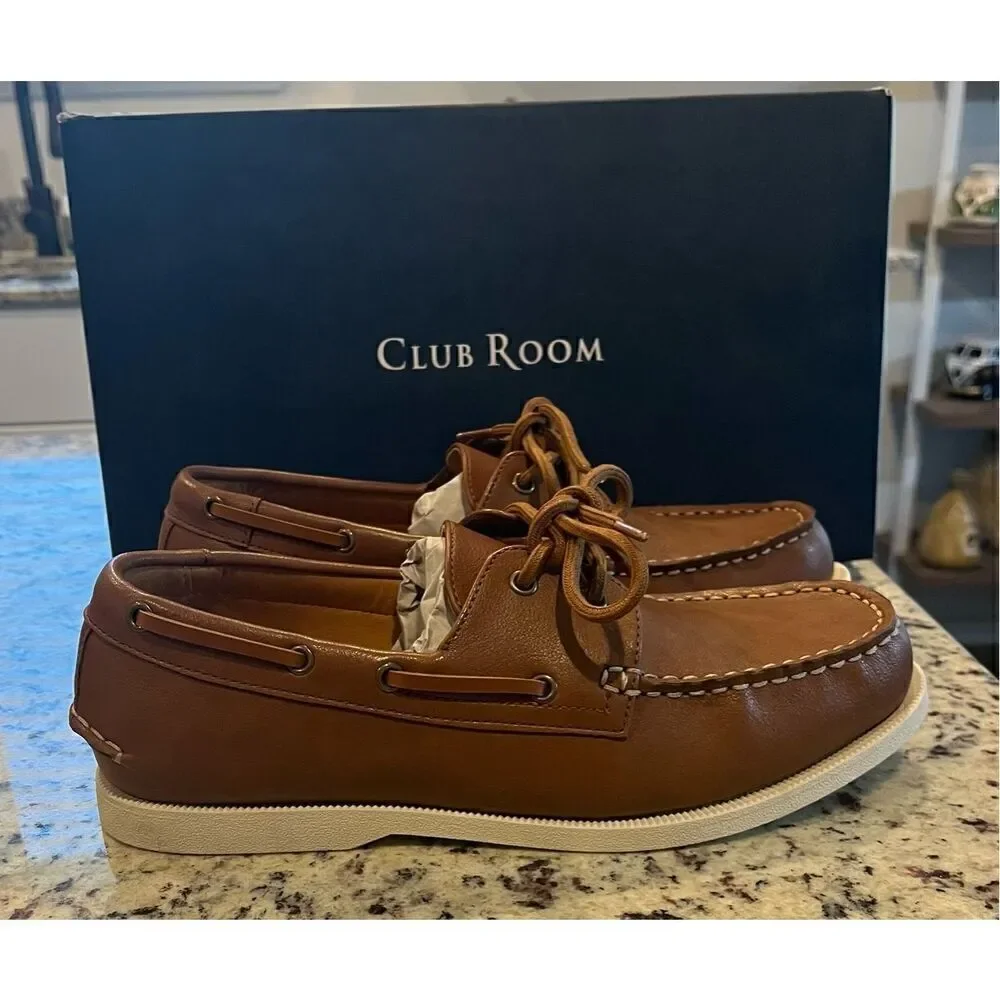 Clubroom Mens Brown Comfort Elliot Round Toe Lace-Up Boat Shoes